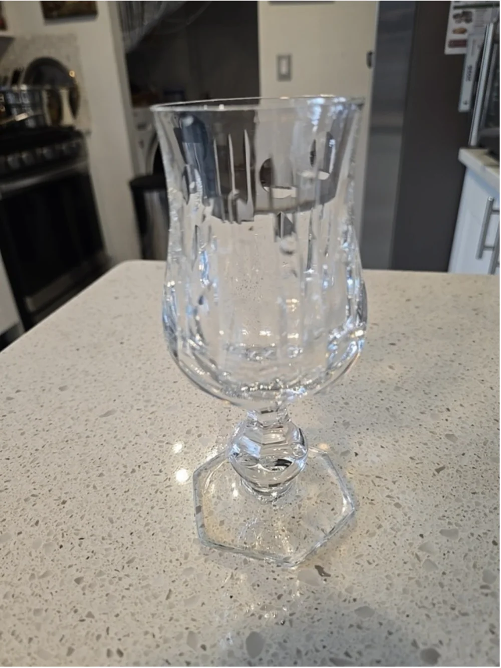 Vintage Mozart Heavy Cut Crystal Cordial Hexagonal Base Faceted Goblets 2 pc Set